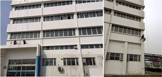 山東濟寧明治醫藥外墻翻新 刷2遍涂料立馬變白